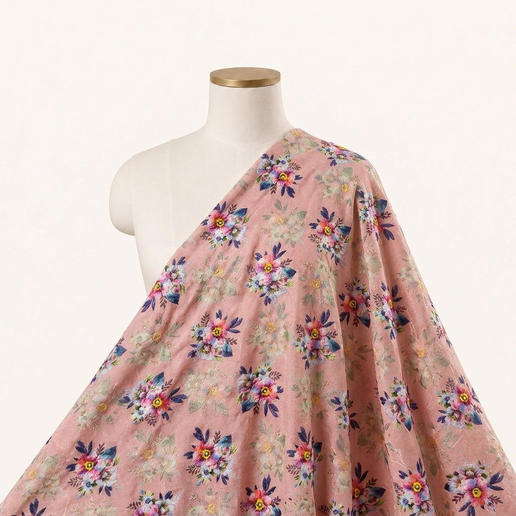 Pink Embroidery Cotton Fabric Draped as a saree