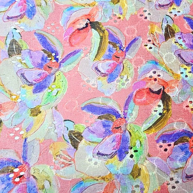 Multicolor Embroidery Cotton Fabric, laid flat