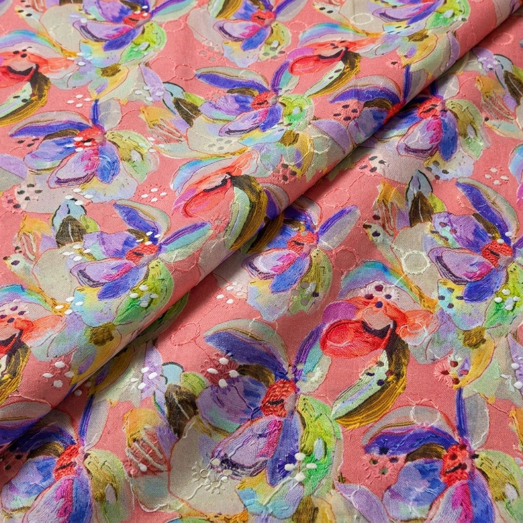 Folded Multicolor Embroidery Cotton Fabric