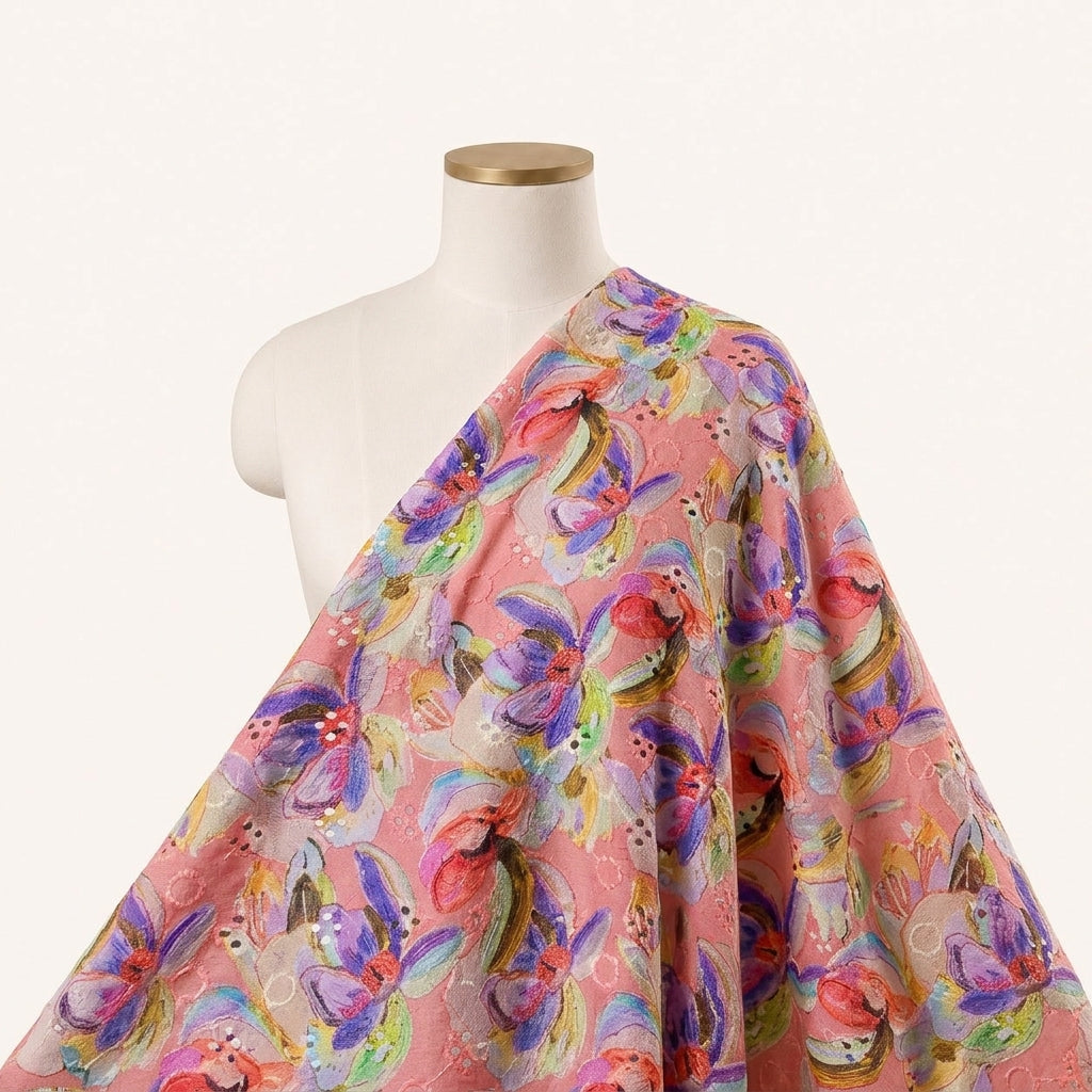 Multicolor Embroidery Cotton Fabric Draped as a saree