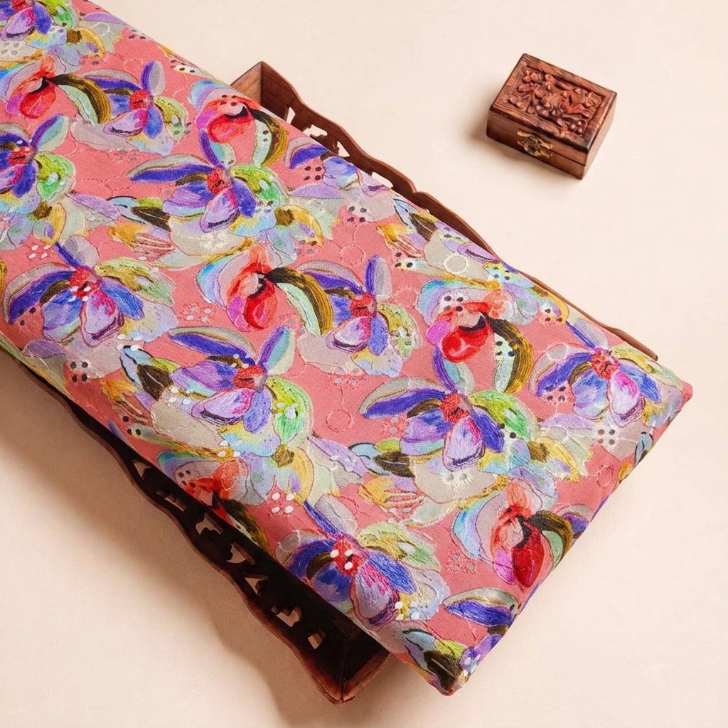 Multicolor Embroidery Cotton Fabric, folded