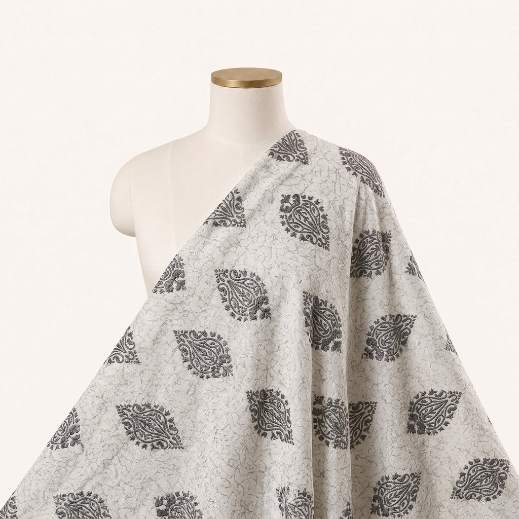 Grey Embroidery Cotton Fabric Draped as a saree