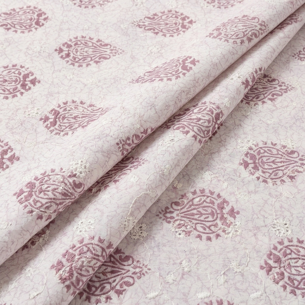 Folded Cream Embroidery Cotton Fabric