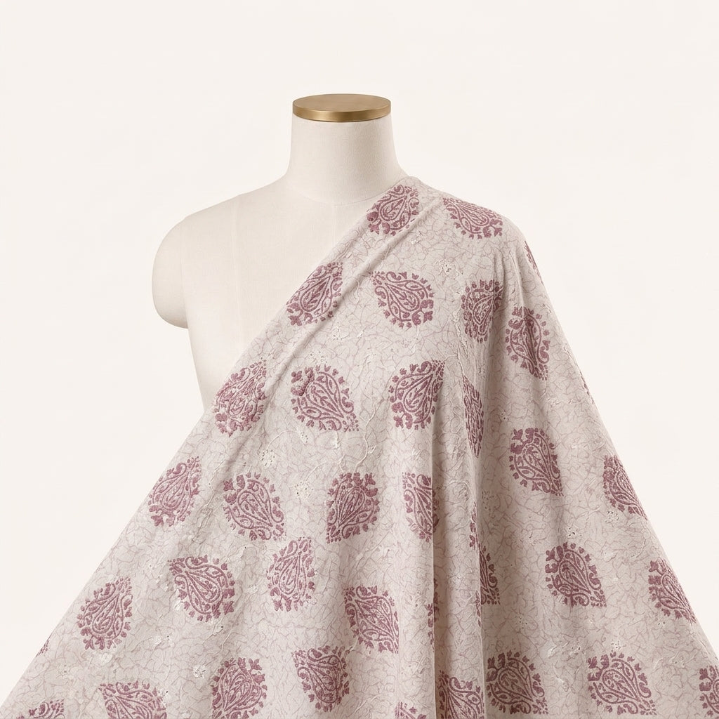 Cream Embroidery Cotton Fabric Draped as a saree