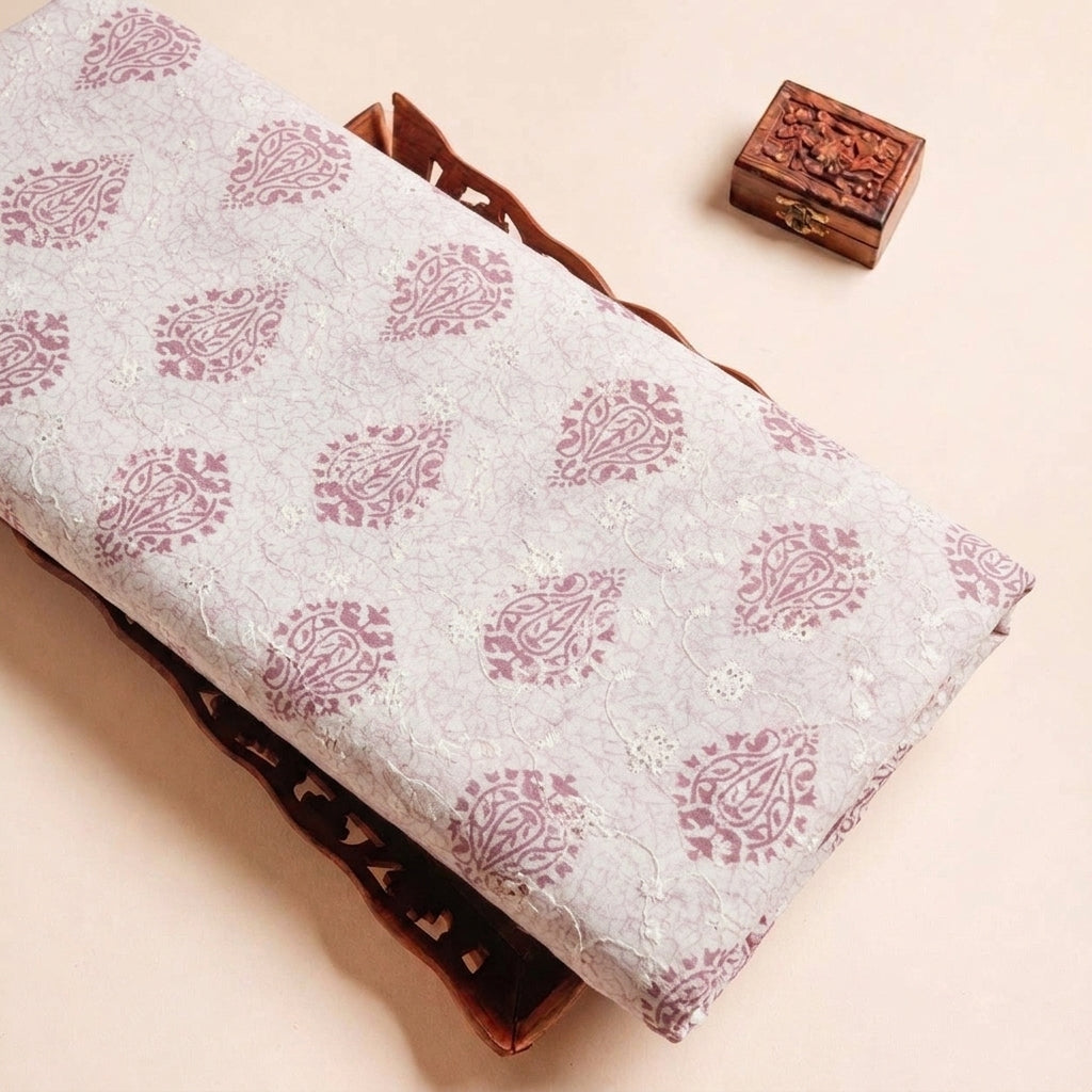 Folded Cream Embroidery Cotton Fabric Highlighting Texture