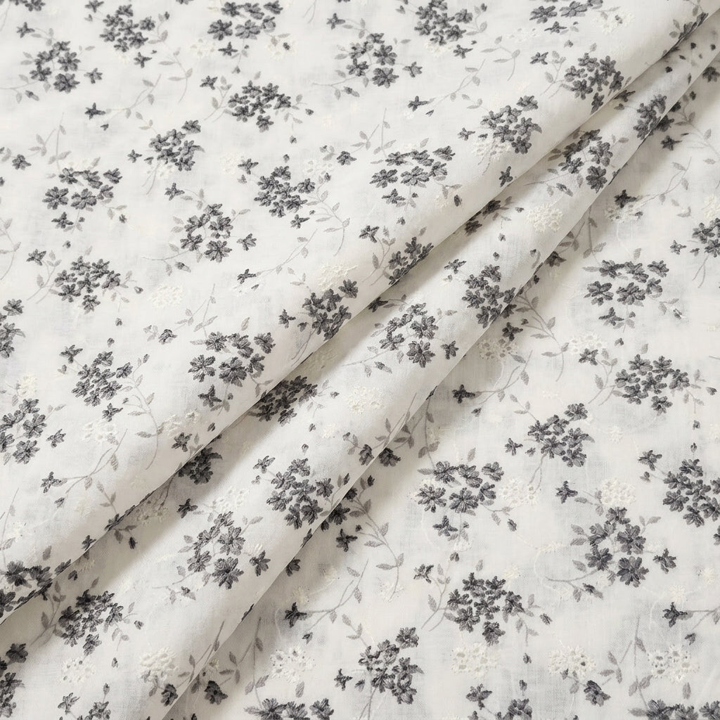 Folded Cream Embroidery Cotton Fabric
