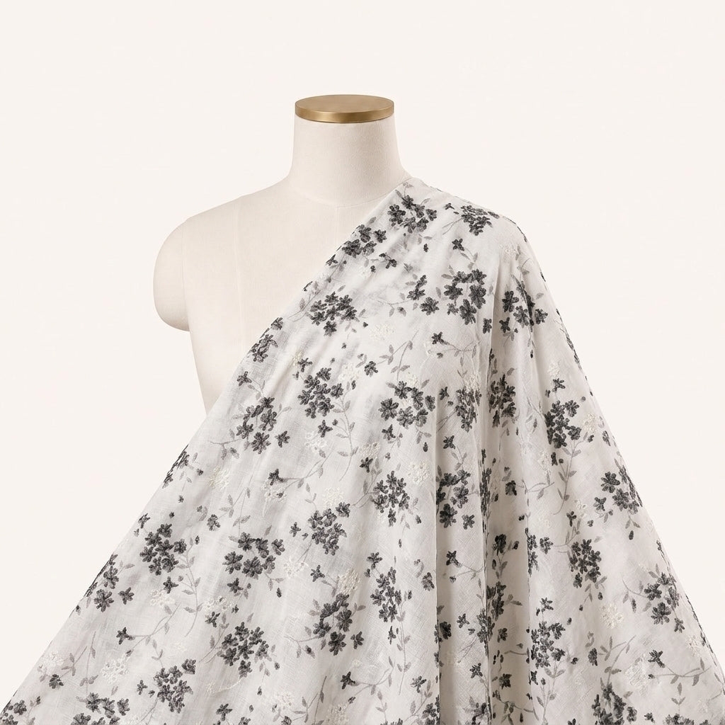 Cream Embroidery Cotton Fabric Draped as a saree