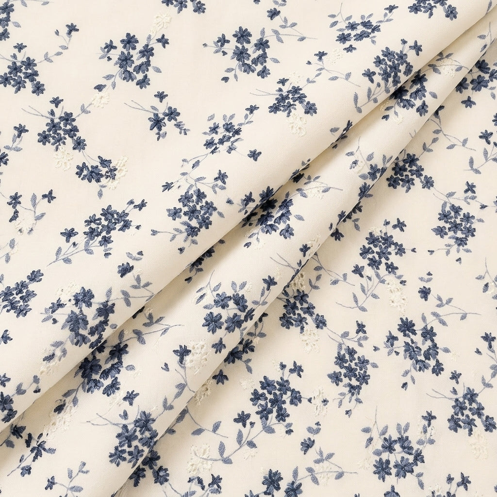 Folded Cream Embroidery Cotton Fabric