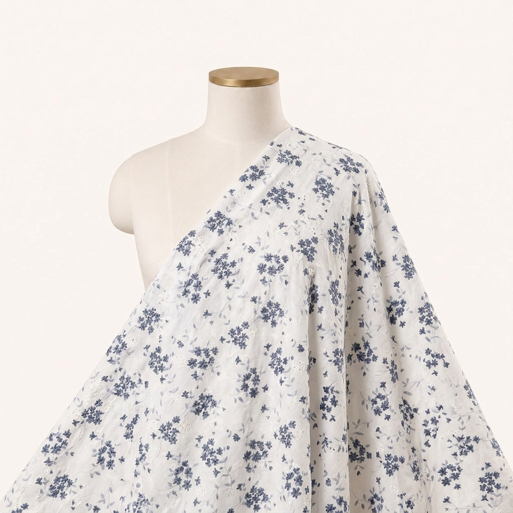 Cream Embroidery Cotton Fabric Draped as a saree