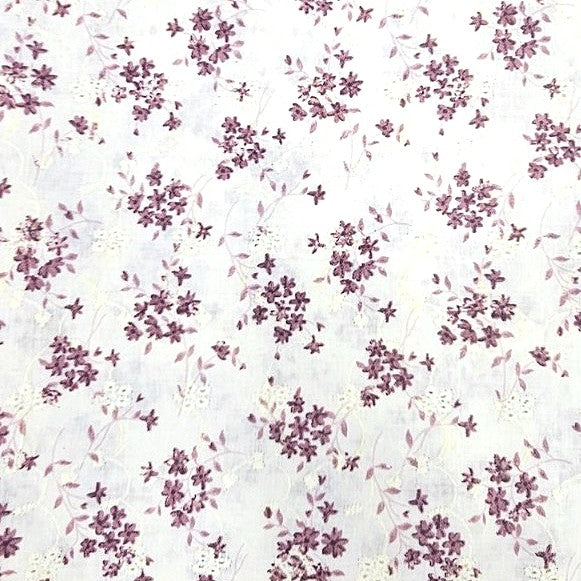 Pink Cream Embroidery Cotton Fabric, laid flat