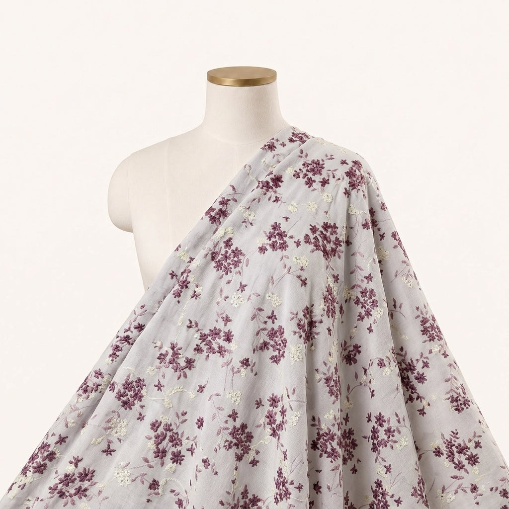 Cream Embroidery Cotton Fabric Draped as a saree