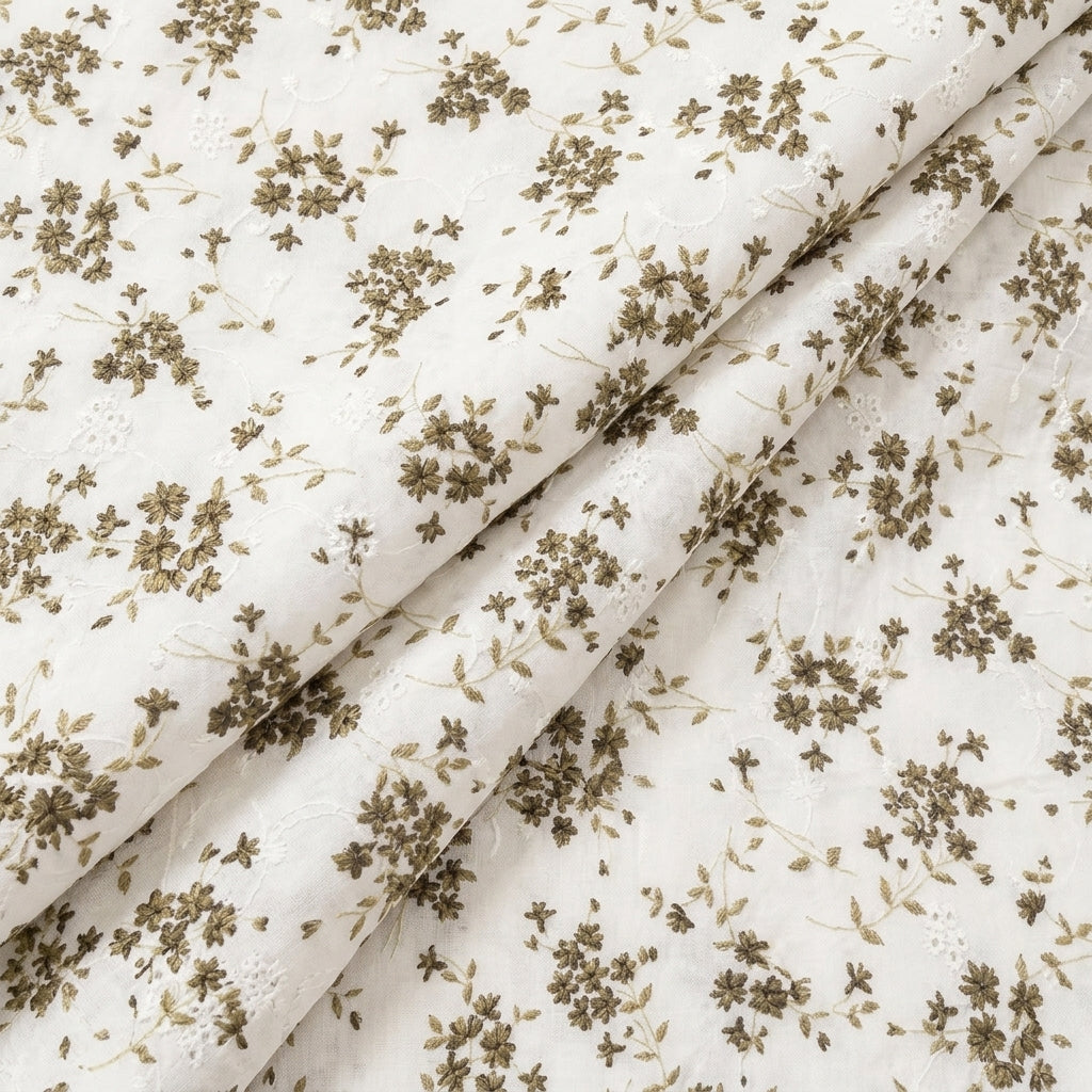 Folded Cream Embroidery Cotton Fabric