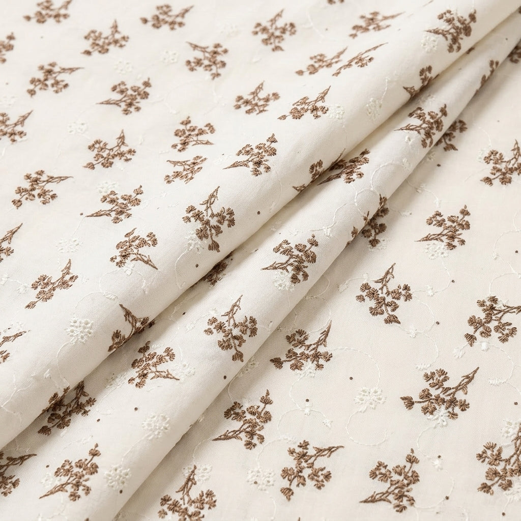 Folded Cream Embroidery Cotton Fabric