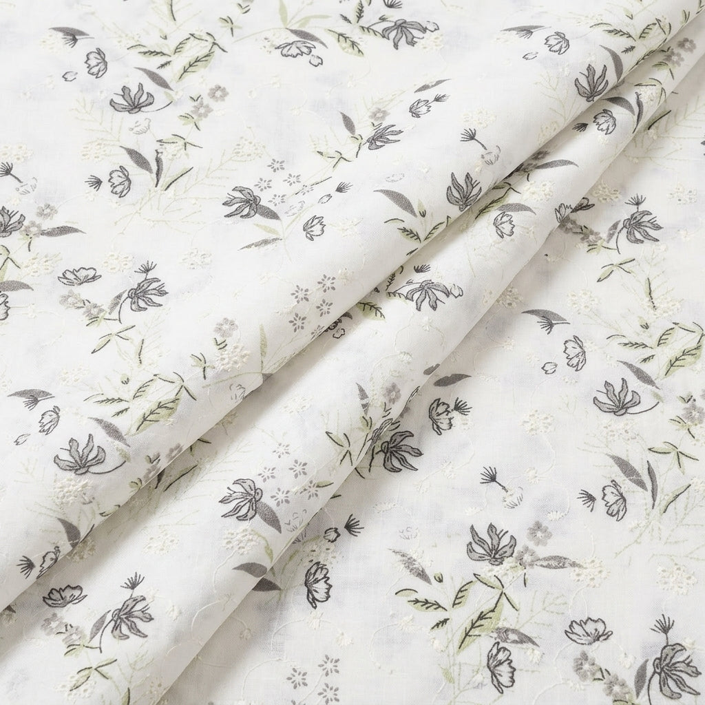 Folded Cream Embroidery Cotton Fabric