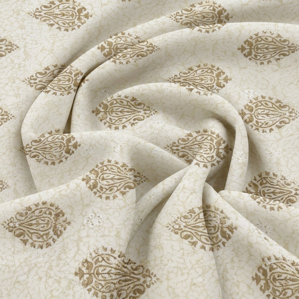 Swirled Cream Embroidery Embroidery Fabric Showing Drape