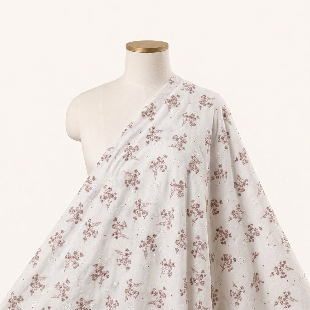 Cream Embroidery Cotton Fabric Draped as a saree