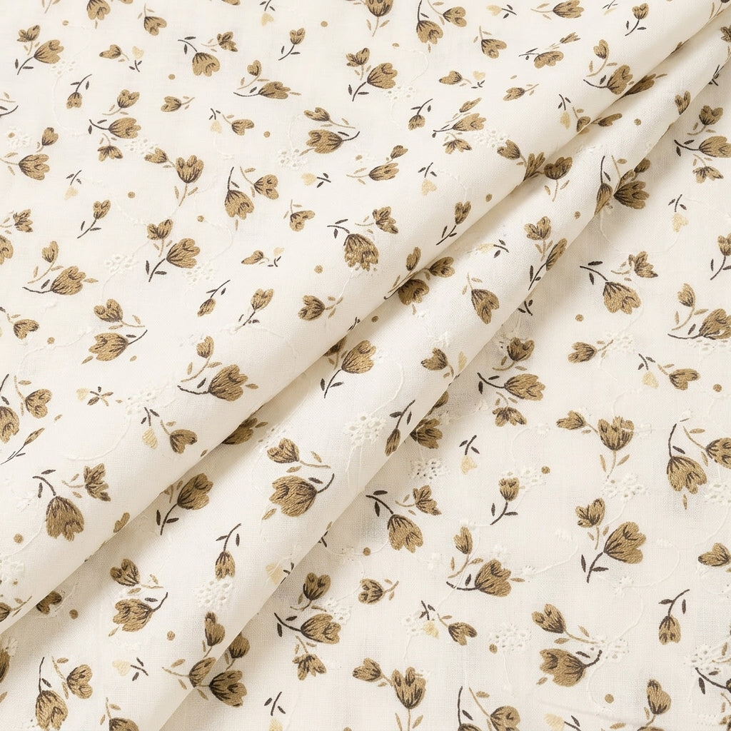 Folded Cream Embroidery Cotton Fabric
