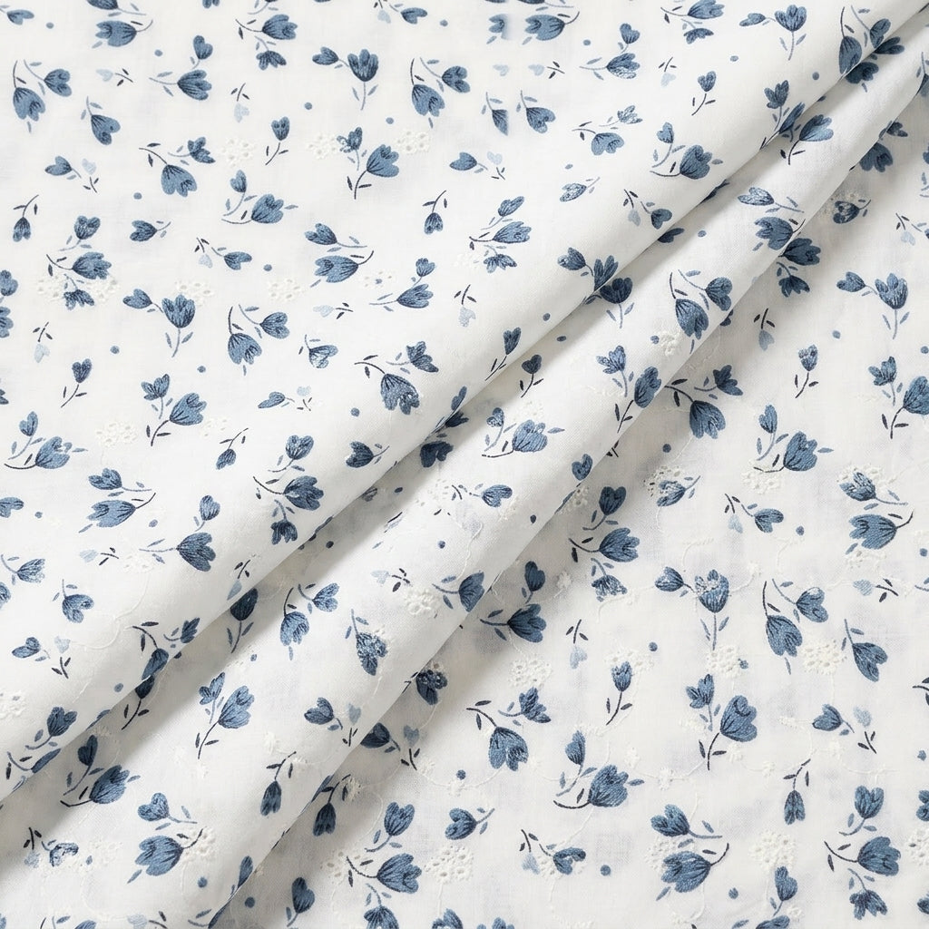 Folded Cream Embroidery Cotton Fabric