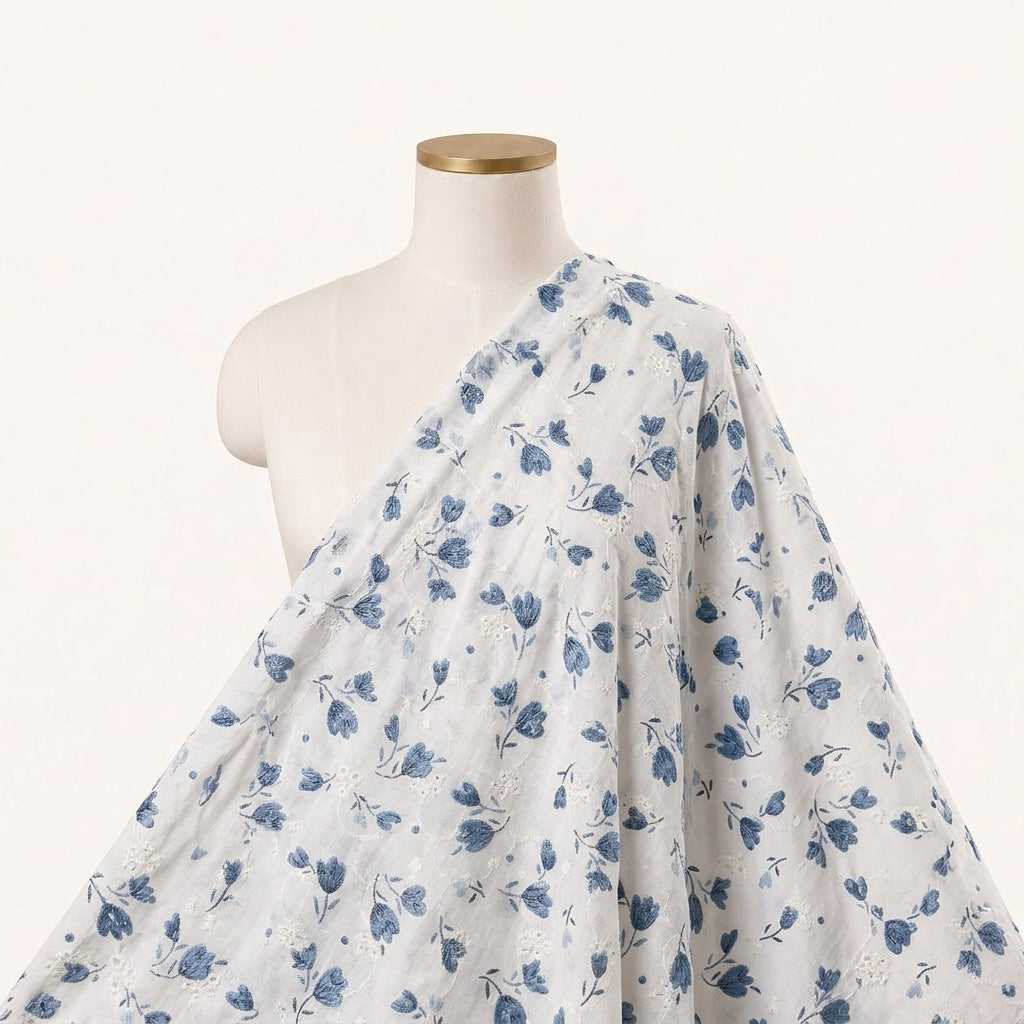Cream Embroidery Cotton Fabric Draped as a saree
