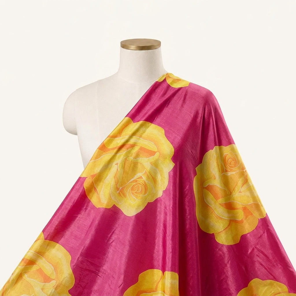 Floral Pink Floral Tissue Fabric Draped as a saree