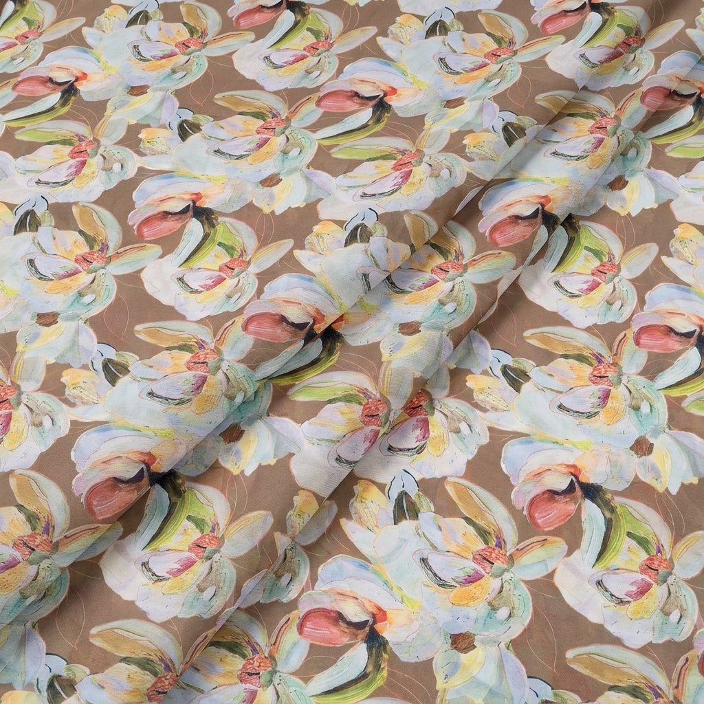 Folded Brown Floral Georgette Fabric