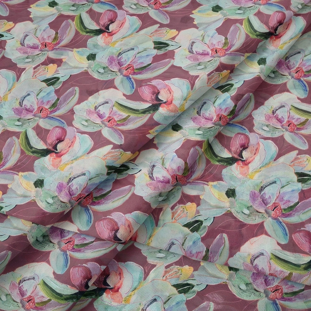 Folded Pink Floral Georgette Fabric