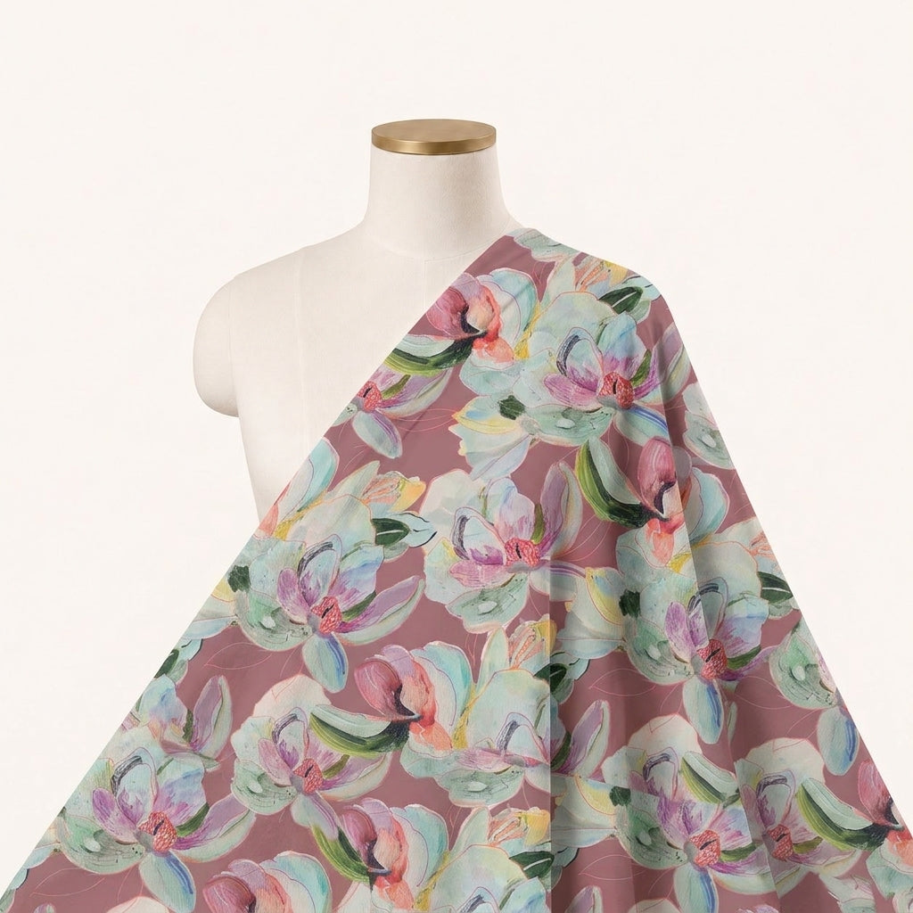 Pink Floral Georgette Fabric Draped as a saree