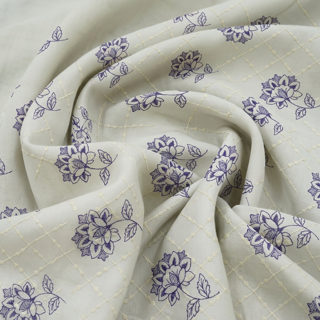 Swirled Embroidery Cream Embroidery Cotton Fabric