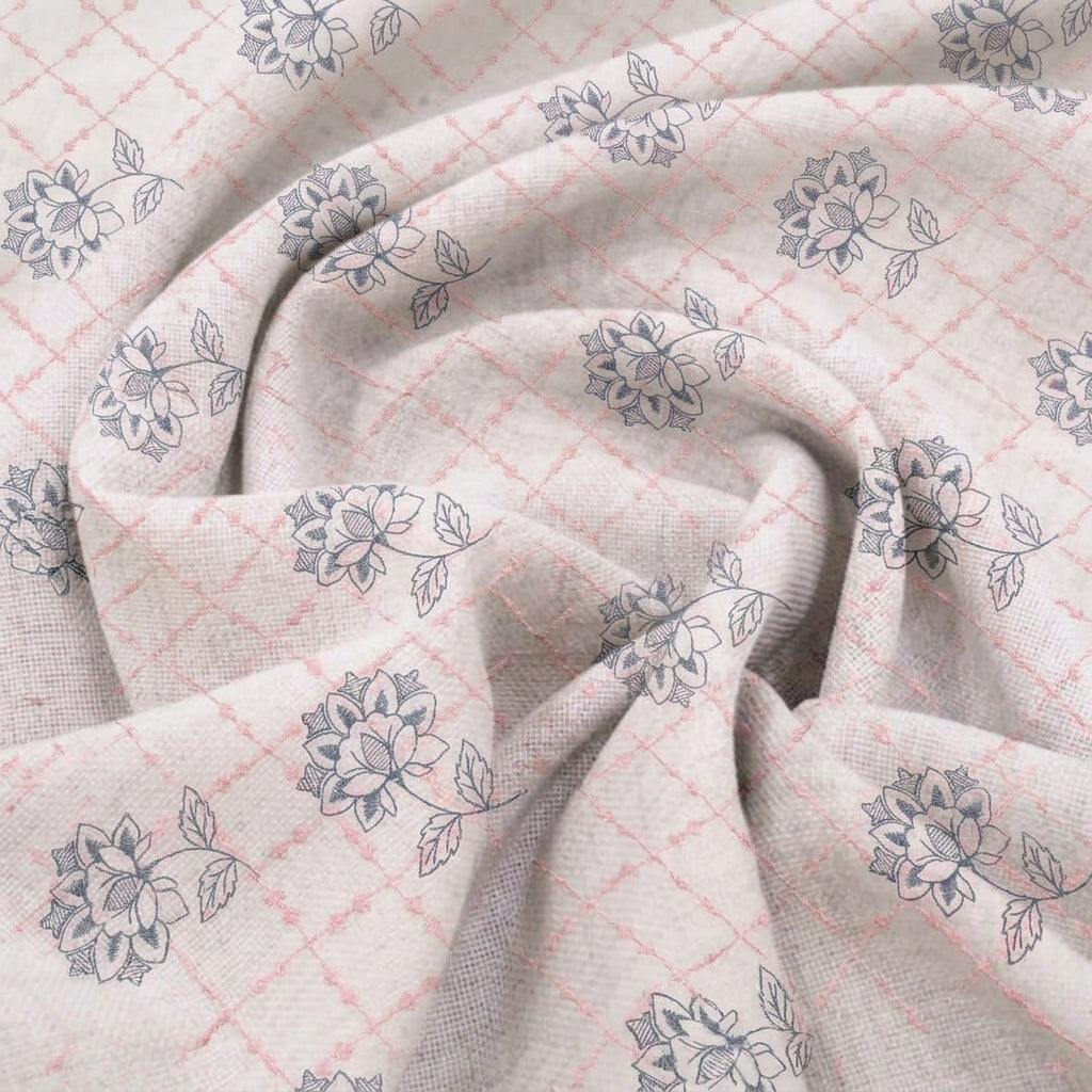 Swirled Embroidery Light Pink Embroidery Cotton Fabric