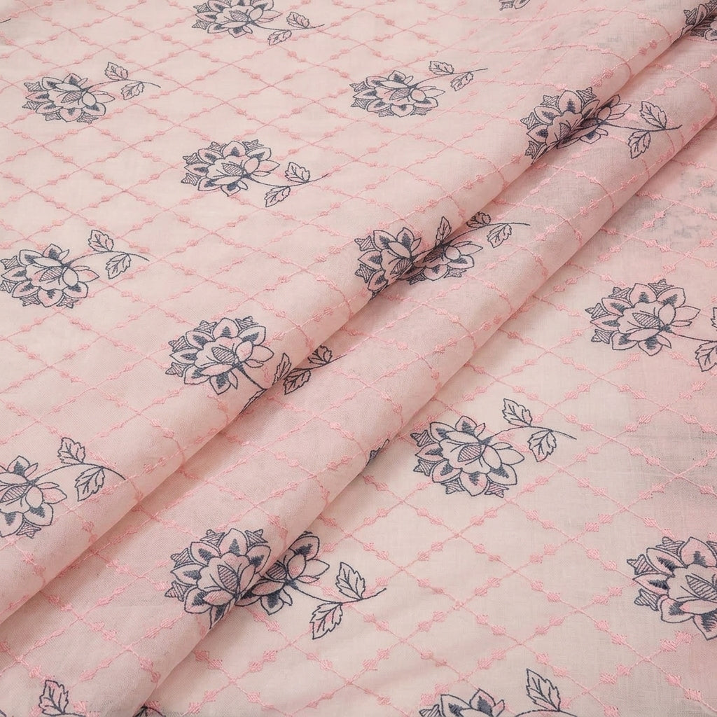 Folded Embroidery Light Pink Embroidery Cotton Fabric