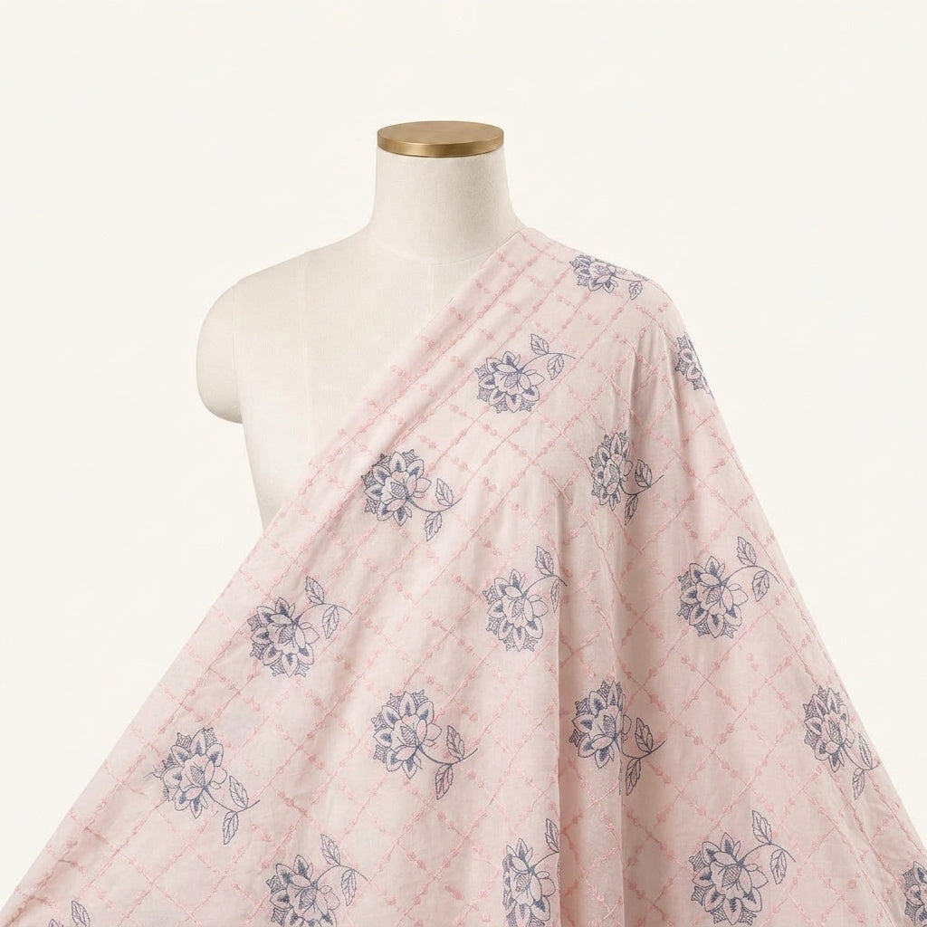 Embroidery Light Pink Embroidery Cotton Fabric Draped as a saree