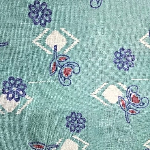 Green Floral Cotton Fabric - EY00090 - EY00090 - Flat fabric