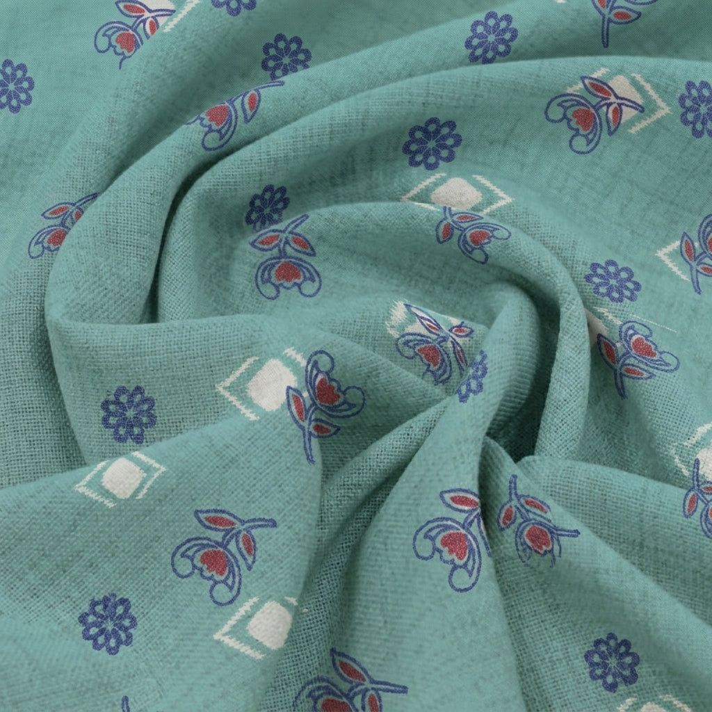 Swirled Floral Green Floral Cotton Fabric