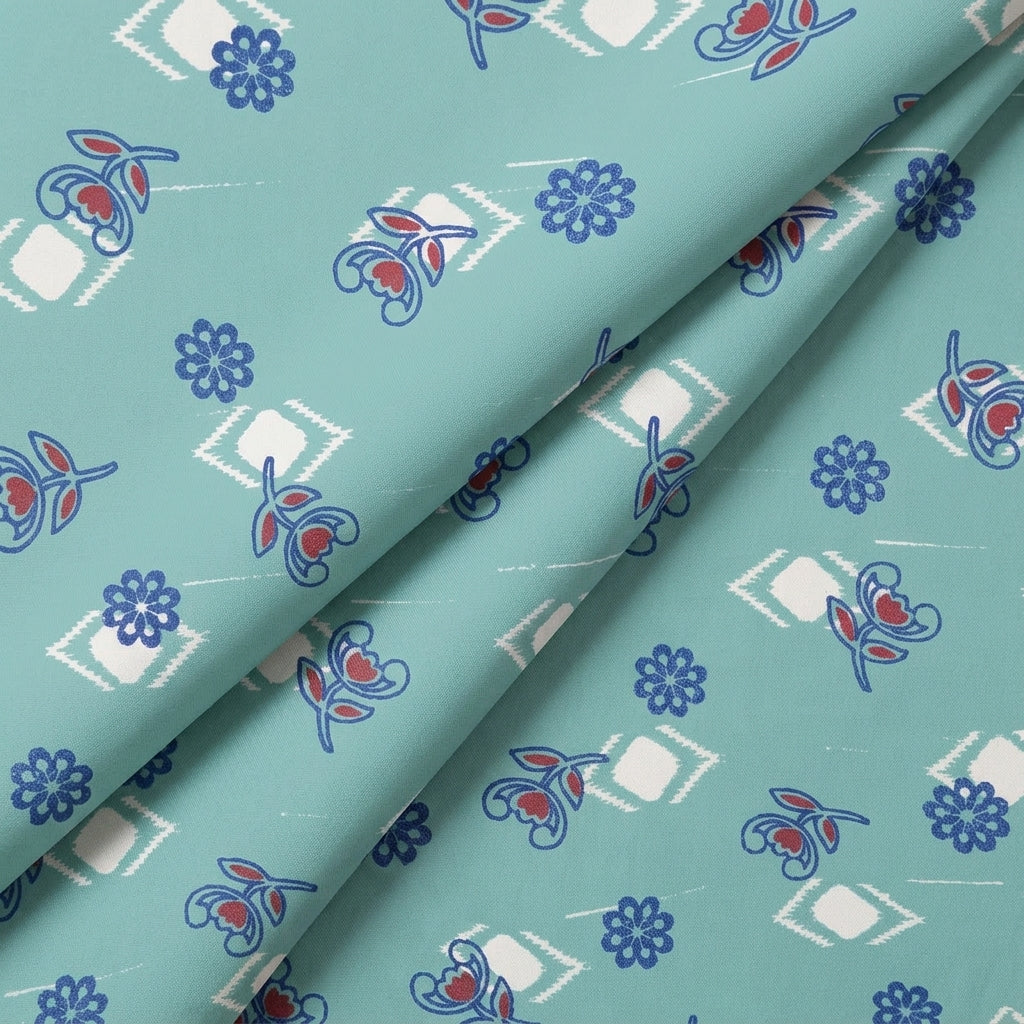 Folded Floral Green Floral Cotton Fabric