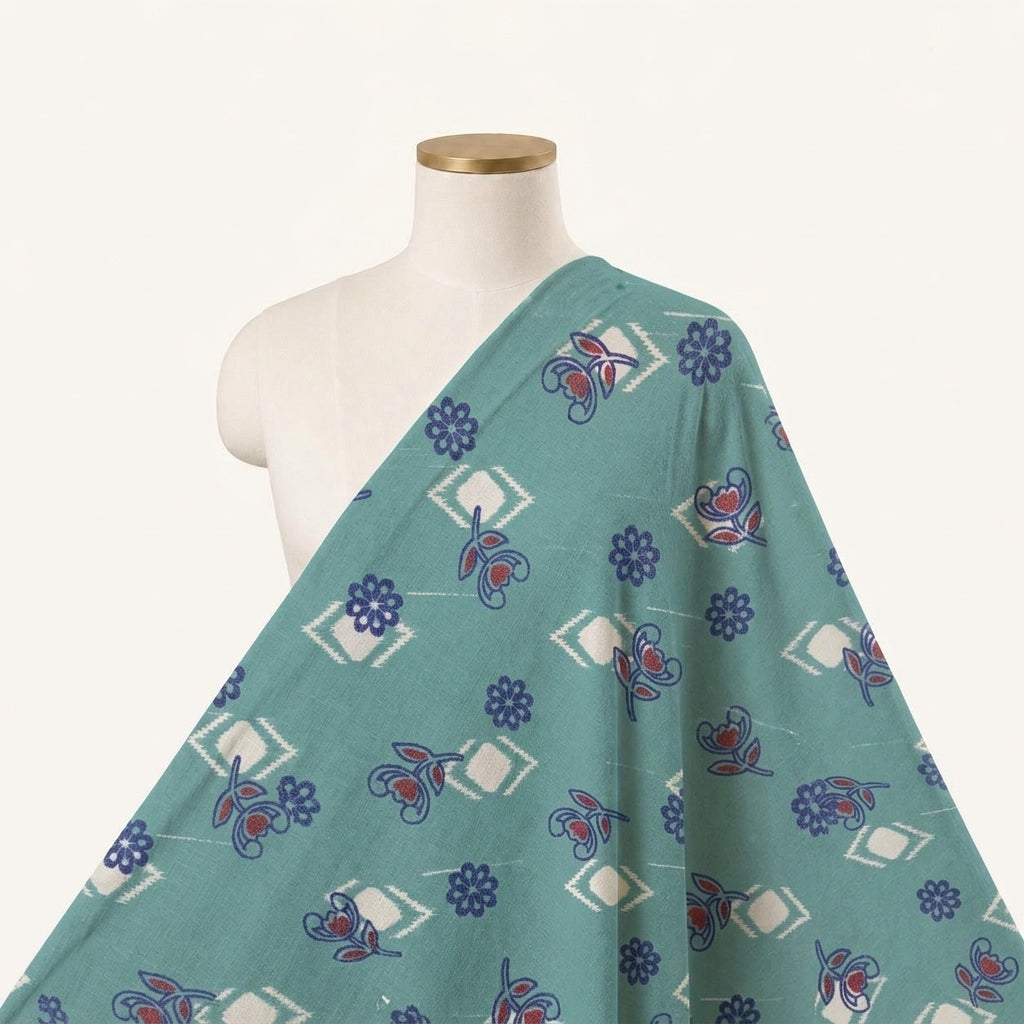 Floral Green Floral Cotton Fabric Draped as a saree