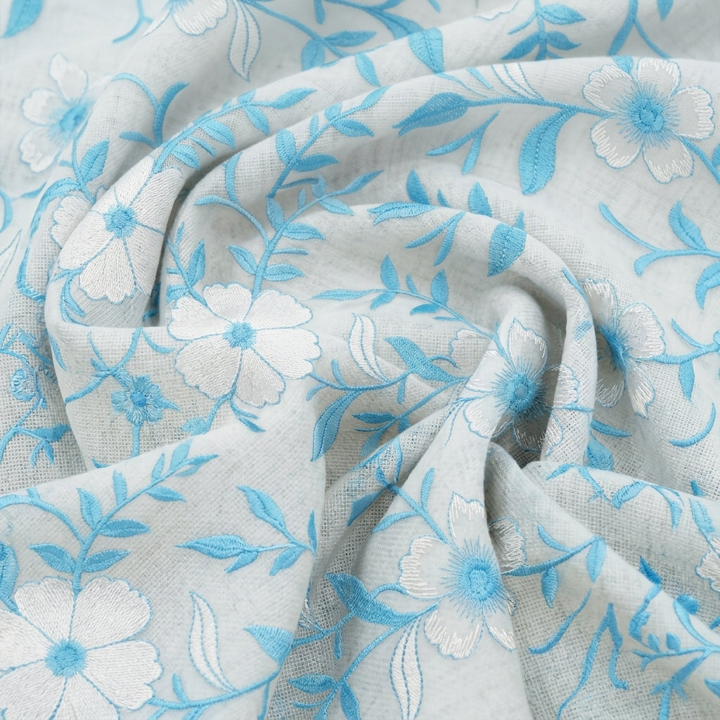 Swirled Embroidery White Embroidery Cotton Fabric