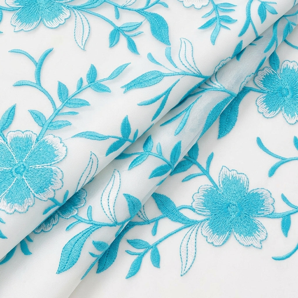 Folded Embroidery White Embroidery Cotton Fabric