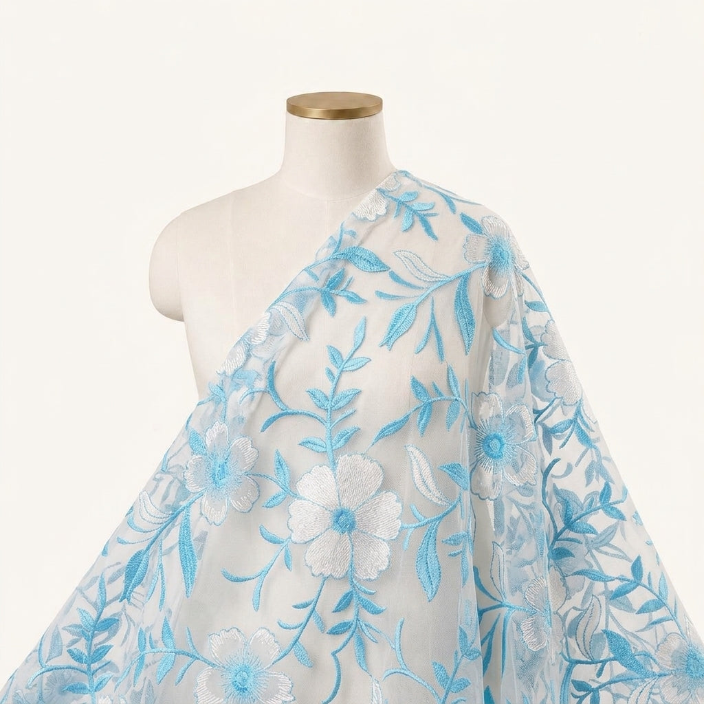 White Embroidery Cotton Fabric - EY00172 - EY00172 - saree_drape