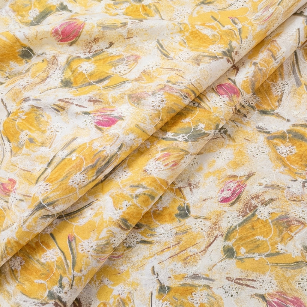 Folded Yellow Embroidery Cotton Fabric