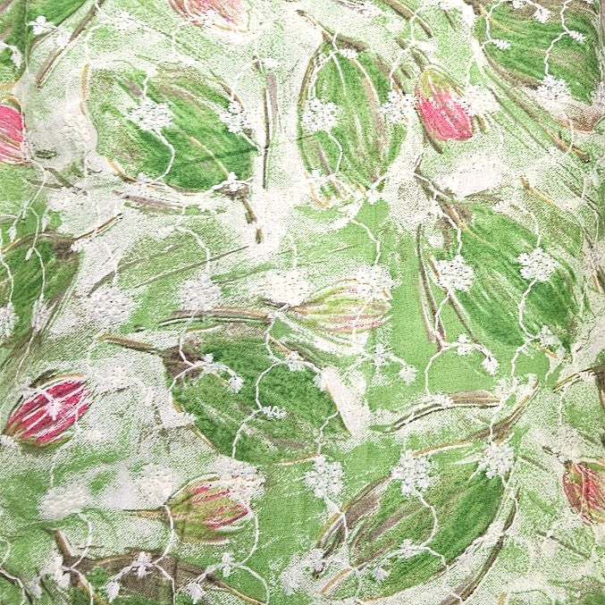 Green Embroidery Cotton Fabric, laid flat