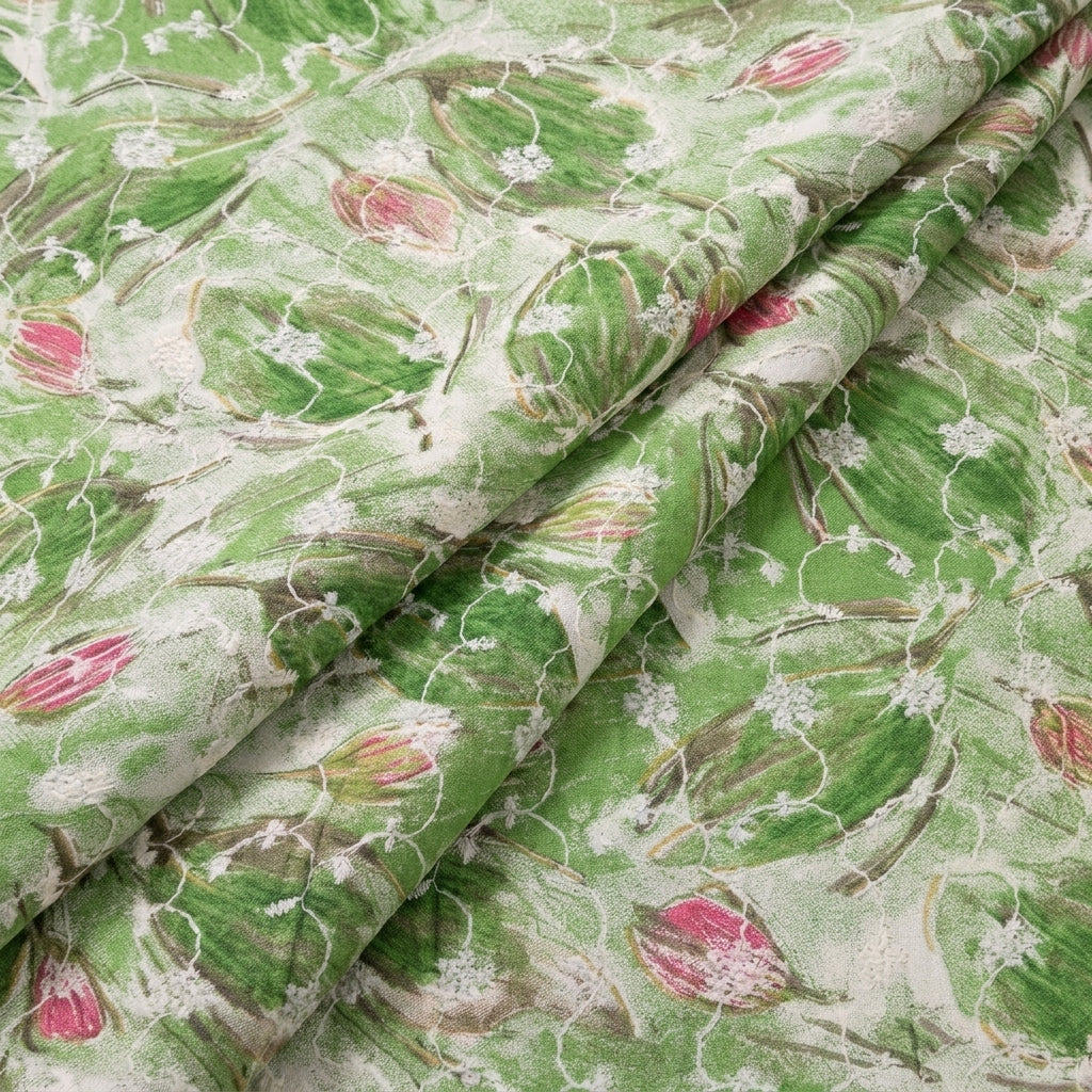 Folded Green Embroidery Cotton Fabric