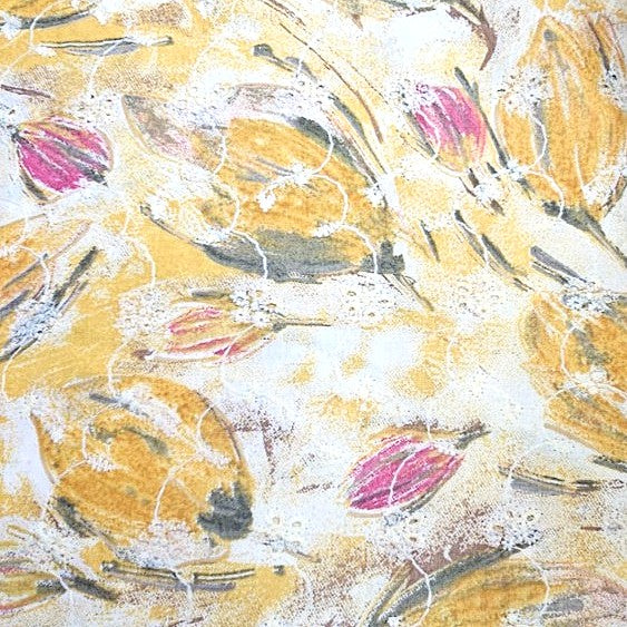 Yellow Embroidery Cotton Fabric, laid flat