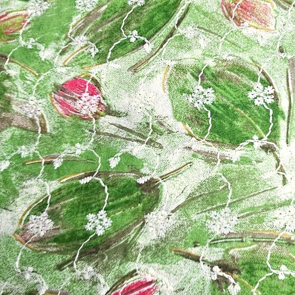Green Embroidery Cotton Fabric, laid flat