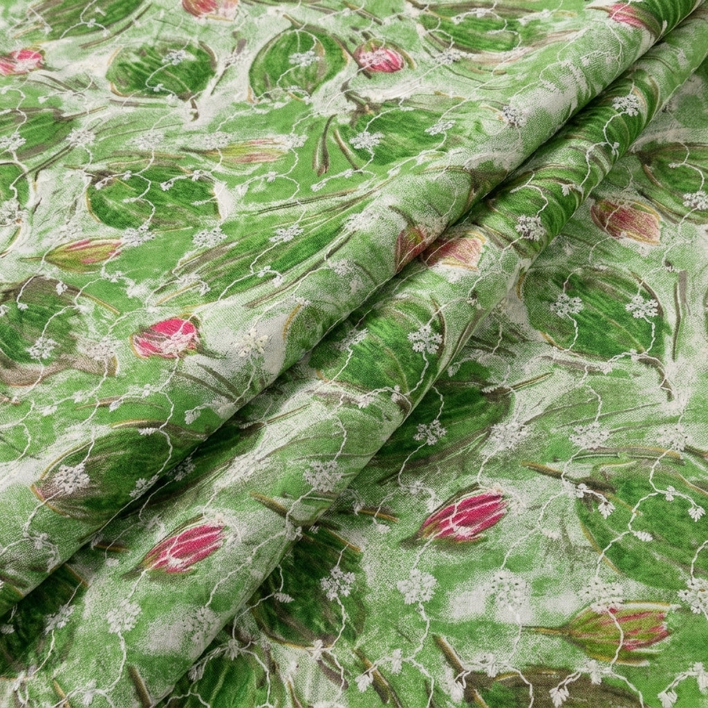 Folded Green Embroidery Cotton Fabric