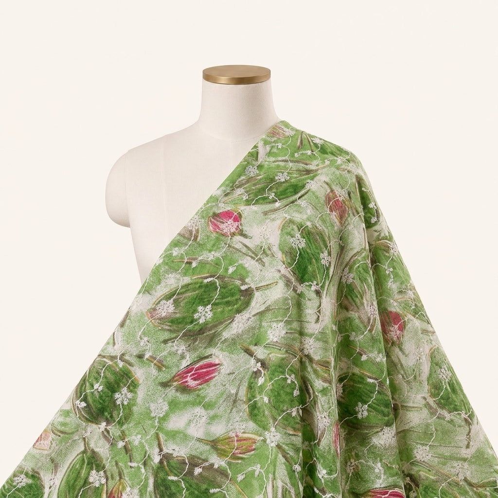 Green Embroidery Cotton Fabric Draped as a saree