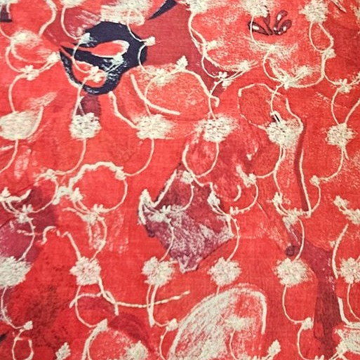 Red Embroidery Cotton Fabric, laid flat