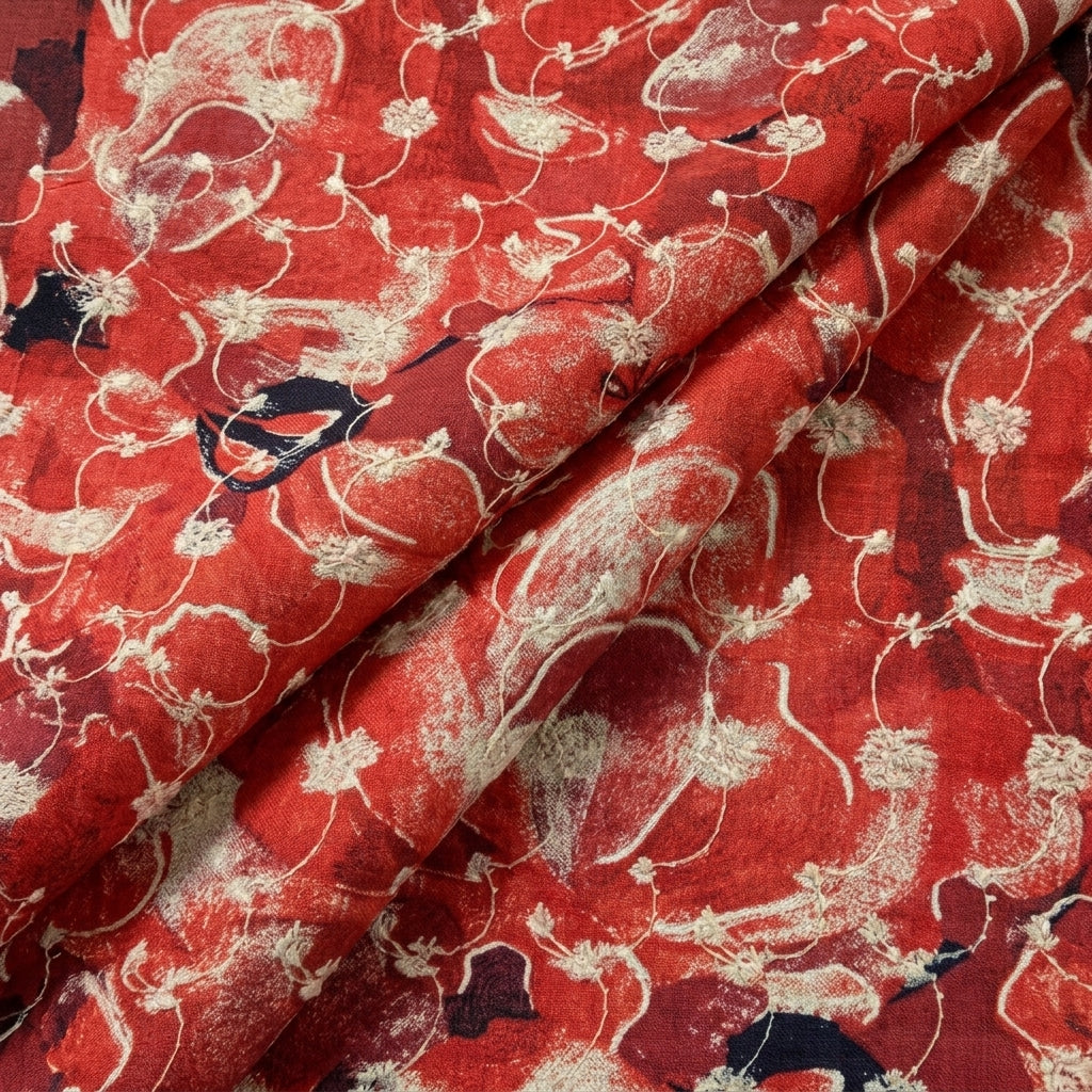 Folded Red Embroidery Cotton Fabric