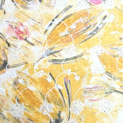 Yellow Embroidery Cotton Fabric, laid flat