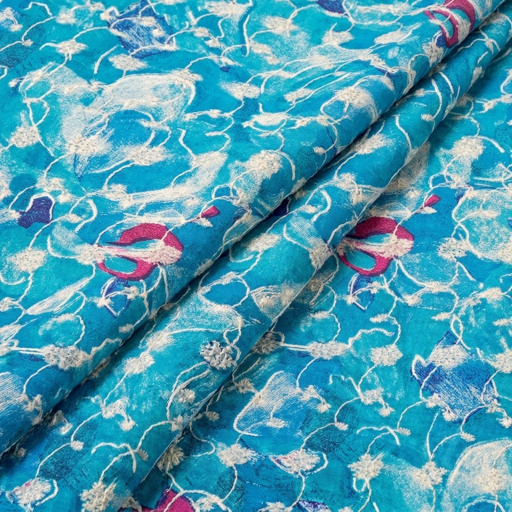 Folded Blue Embroidery Cotton Fabric