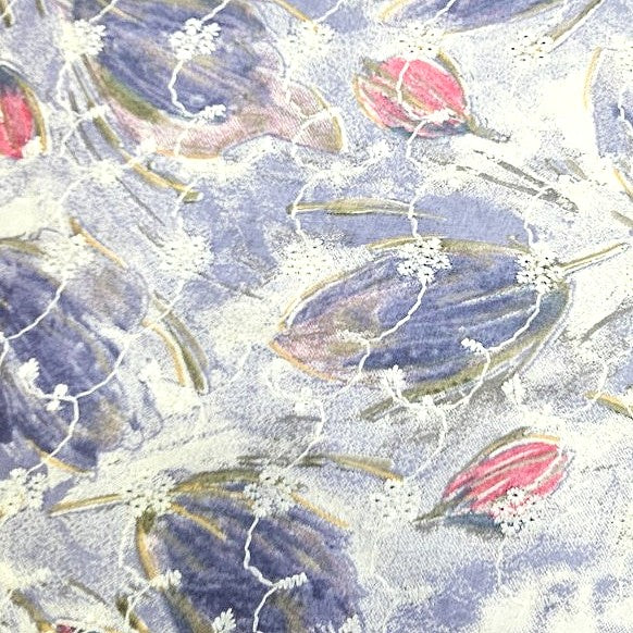 Blue Embroidery Cotton Fabric, laid flat